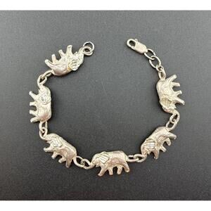 Walking African Indian Elephants Link Bracelet 925 Sterling Silver 7 inch